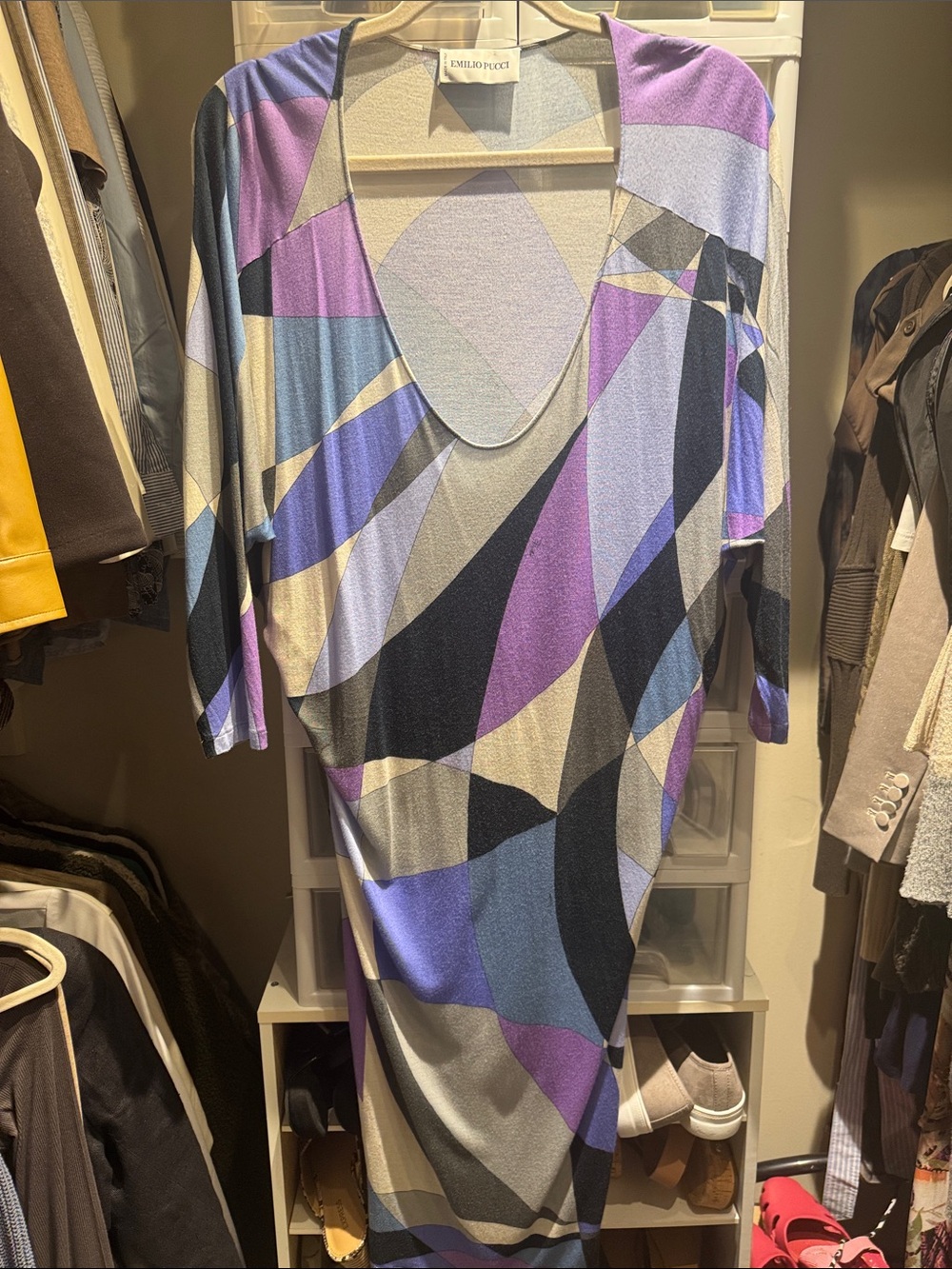 Emilio Pucci Multicolor Geometric Midi Dress — Purple, Blue, Black